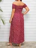 Basic Casual Kleider Sommer Womens Bohemian gedruckte Schulter Teil Körperlänge Kleid xxxl 4xl xw