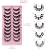 I9QW False Eyelashes 10 par långa 3D -mink falska ögonfransar fluffiga volym tjock och mjuk rysk lockig ögonfransväska D240508