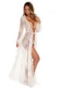 Basic Casual Dresses Fitshinling Summer Dance Wear Cover Up Lace Shr Sexy Chic White Long Cardigan Swimwear Flare Slve Bohemian Cover-ups Outer T240508