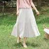 Saias Inman Mulheres Plated Skirt 2024 Cantura elástica de verão A moda solta de moda francesa Romântula Damasco preto