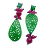 Bolzenohrringe Kkgem 22x40 mm geschnitztes grünes Jade 6mm-8mm Fuchsia Achat-Strassabropfen