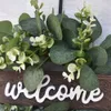 Couronnes de fleurs décoratives couronnes artificielles Eucalyptus avec panneau de bienvenue Couronne de printemps d'été pour la porte d'entrée Warphouse Farmhouse Mariage Decor