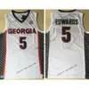 Zszyte NCAA Georgia Bulldogs Anthony 5 Edwards Basketball Jerseys College #5 Czerwony biały szary koszulki Mężczyźni S-2xl
