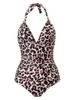 Swimwear féminin One Piece Femmes Halter Push Up 2024 Leopard Swimsuit Sexy Monokini Bodys Bodys Bathing Bathing Female Summer Beach Wear