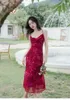 Casual Dresses OFF French Vintage Floral Print Spaghetti Strap Maxi For Women Backless Sexy Red Party Evening Elegant Slim Dress Female