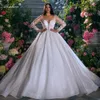 Vestido de decote em vistos de decote em V para renda deslumbrante vestido de noiva delicado pérolas de pérolas de renda de mangas cheias de noiva 2024