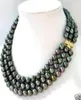 3 rangées 78 mm Collier de perles Akoya noir 1719inch01234564018873