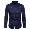 Heren -jurken Mannelijke nieuwe hoogwaardige katoenen printing mannen Sociale shirts Shirts lange mouwen klassiek slanke elegant formeel shirt voor blouses kleding D240427