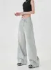 Frauenhose Capris Womens High Tailled Baby Blue Lose Vintage Jeans Amerikanische Streetstyle Wide Leg Casual Straight Hosen Q240508