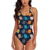 Swimwear Women's Blue Elephant Swimsuit Retro Tribal Tribal Animal Elegant One Piece Swimsuits Femmes Push Up Sexy Rave Bathing Full