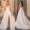Berta A Line Dresses for bride Spaghetti Satin Overskirts Wedding Dress vestidos de novia Thigh Slit designer bridal gowns 0509