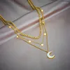 Colliers pendants Langly 316l en acier inoxydable Gold Color Moon Stars Collier For Women Girl Trend 3in1 Chains Couade