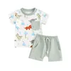 Наборы одежды для малышей детские мальчики для мальчиков летние наряды животные печатные круглые топы с коротки