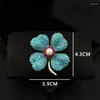 Brooches 1877 Lucky Flower Micro-Inlaid Turquoise Clover Brooch Exquisite High-End Ethnic Style Pin Ornament Jewelry Clothes Accessories