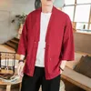 Camisas casuais masculinas Kimono mens de camisa japonesa samurai retro sólido cardigan chinês linho de algodão yukata haori solar homens casaco