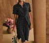 Robes Femme Franch Sezane Vintage Polka Dot Lace Up Shirt Dress9723333