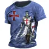 Herr t-shirts retro riddare templar tryck mens t-shirts sommar lös polyester korta slve manliga toppar Crusader soldatkläder kläder T240506