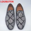 Ankunft für Freizeitschuhe Graues Schlangenhaut Muster Italienisches Leder für Männer Luxus silberne Spike -Slipper handgefertigtes Kleid