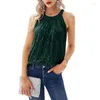 Tanks féminins 2024 Été européen et Américain Couleur solide Sexy Micro Elastic Sequin Hanging Neck Tob Top Suspender