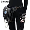 Taillenbeutel Jierotyx Vintage Nietbeutel Motorrad Frauen schwarzer Leder Steampunk Retro Rock Belt Telefon Beutel Crossbody