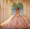 Roze Quinceanera -jurken 2024 Sweetheart Off Shoulder Princess Sweet 15 16 jaar oude verjaardag prom feestjurk Backless Gala Gift 0509