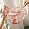 Bragas para mujeres 1pc de encaje dulce brote de reverso para mujeres Satin ultra delgado estilo japonés lolita tul translúcga ropa interior suave suave