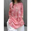 Women's Blouses 2024 Aankomst zomer losse fit o-neck driekwart mouw blouse casual bloemen print met één borsten katoenen shirts s195