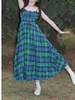 Casual Dresses GREEN Plaid Lace Maxi Long Womens Girls Y2K Summer Harajuku Vintage Streetwear Cute Mini Dress Gothic Hippie Kawaii