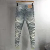 Men's Jeans Italian Style Fashion Mens Vintage Wash Blue Elastic Slim Fit Open Front High Quality Designer Q240509
