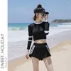 Dames badkleding stwethkz tweedelig bikini-sets patchwork lange mouwen tops slanke bodem veer vrouw badpakken preppy mode vrouwelijke kleding