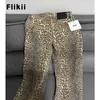 Calças femininas Capris American Vintage Leopard High Caista de jeans folgados feminino Pocket Casual Hip Hop 2024 Primavera Y2K Overiz Panther Denim Trouser Q240508