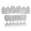 Full Zircon Teeth Holder Hiphop Jewely Teeth Grills Cap Top Bottom Set 6/6 Tand för män Julpersonlighetsmycken 240426