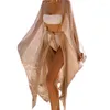 Women's Swimwear Women Shiny Metallic Cover Up Open Front Tie Waist Sexy Cardigan Dress