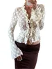 Womens summer lace shirt top Y2k plaid long sleeved tie front transparent slim fit crop cardigan club uniform 240428