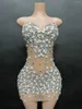 Casual Dresses High Quality Women'S Sparkling Crystal Mini Dress Sexy Strapless Backless Mesh Elegant Evening Celebrity Party Vestidos