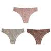 Women's Panties BZEL 3PCS/Set Fashion Leopard Bikini Sexy Thongs Seamless Underwear Silk Satin Lingerie Sports Fitness G-Strings