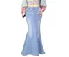 Big Fish Tail Denim Jirt Women Sirène extensible bleu clair Long Longuet Trumpet Empire High Waist Slit Jeans J97397 2104212708500