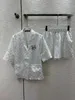 Pantalon de pantalon de pantalon pour femmes Brand de pyjama Suit de style pyjama Shirt à manches courtes imprimées avec un short de bande élastique Back Floral Embellish Enroulement TK5Q 4YOS