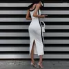 Casual Dresses Maxi Dress Women White V Neck Sleeveless Slip Slit Sexy Long Bodycon Slim Party Festival Y2K Outfit Mujer