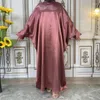 Ethnic Clothing Muslim Dress Women Simple Shiny Satin Abaya Long Sleeve Loose Ladies Middle Eastern Dubai Abayas Turkey Islamic Solid Robe