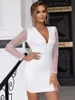 Casual Dresses Yissang Plunging Neck Sequin Mesh Bodycon Dress