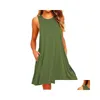 Plus size jurken dames zomer casual swing t-shirt strand er omhoog met zakken hy54 drop levering kleding dames otxhn