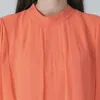 Robes de fête Double couche Georgette Silk Bright Orange Half High Coll Collier court à manches droites droite robe plissée AE1895