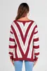 Women's Sweaters Pretty Garden Women V Neck Stripe Color Block Loose Oversized Pullover Sweater Fashion Knitwear