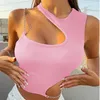 Chaînes de chars pour femmes High Street Couping Crop Top Femme Summer Y2K Vêtements Solide rose asymétrique Cou