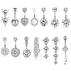 Navel ringen 14g dubbele ronde kubieke zirkonia oreille 4 kristal czs navel ringen 316L chirurgisch stalen buik piercing vrouw body sieraden d240509