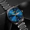 Polshorloges Cool Matte Black Blue Steel Watch Men Auto Date Week functionele zakelijke polshorloge voor man 2021 horloges top 165V
