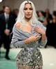 Celebrity Evening Jurk 2024 Met Gala Kim Kardashian Silver Flower Kylie Jenner Long Jurk Lange Mouw Crystals Yousef Aljasmi Dames Doek Kylie Jenner