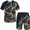 Tracksuits masculin Vintage Oriental Dragon God 3D Print Mens Tracksuit Ts / Shorts / SETT