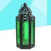 Ljushållare Marocko Style smidesjärn Hängande hållare Dekorativ stormlantern Desktop Ornament (Blue)